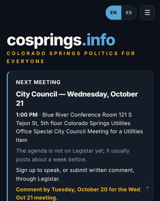 cosprings.info screenshot